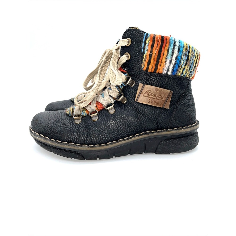 Rieker Winter Boots Womens 36 Felicitas Multicolor Leather‎ Lace Up Round Toe